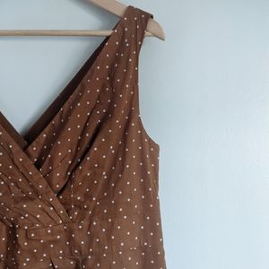 100% Cotton Land's End Sleeveless Brown & White Polka Dot Dress 12
